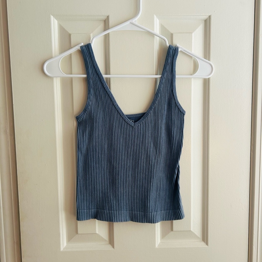 Aura Blue Sleeveless Fitted Crop Tank Top